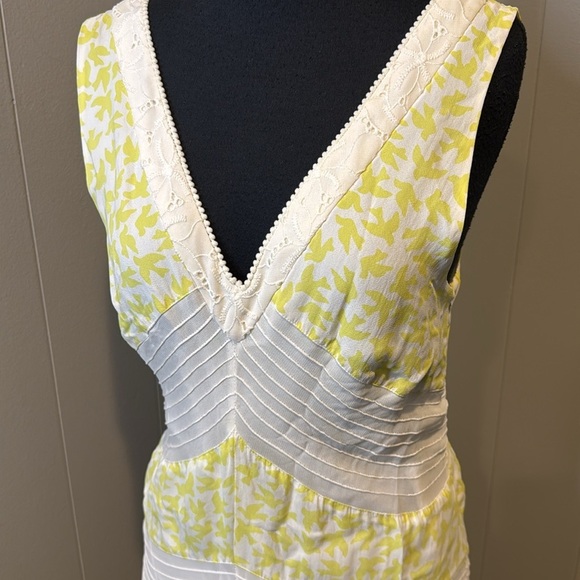 Leifnotes Women’s 8 Double V Neck Maxi Dres Embroidered Bird Pattern Sheer - Picture 2 of 7